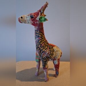 Vibrant Multicolor Vintage Folk Art Giraffe Figurine